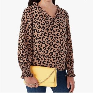 Kate Spade Tan Leopard Print long sleeve Blouse